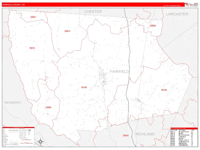 Fairfield County, SC ZIP Code Wall Map, RedLine style