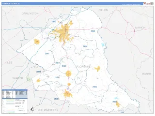 Florence County, SC Business Reference style ZIP Code wall map