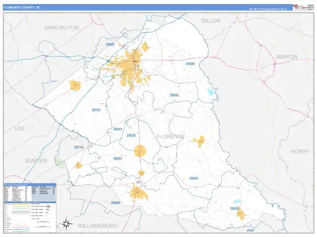 Florence County, SC ZIP Code Wall Map, Business Reference style