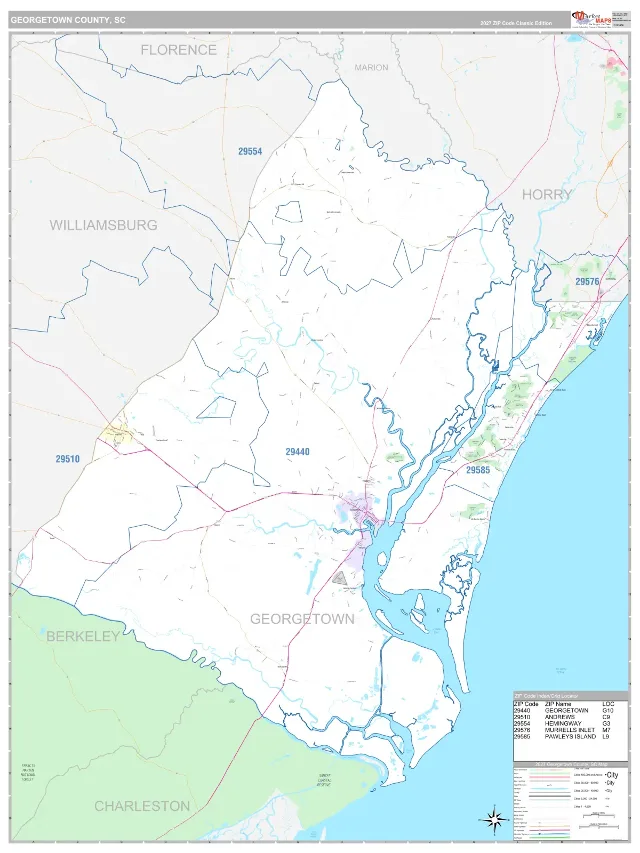 Georgetown County, SC ZIP Code Wall Map, Classic style