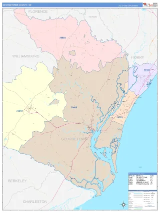 Georgetown County, SC ColorCast style ZIP Code wall map