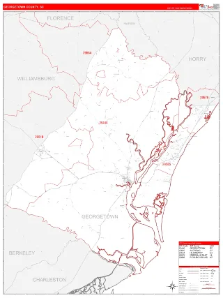 Georgetown County, SC RedLine style ZIP Code wall map