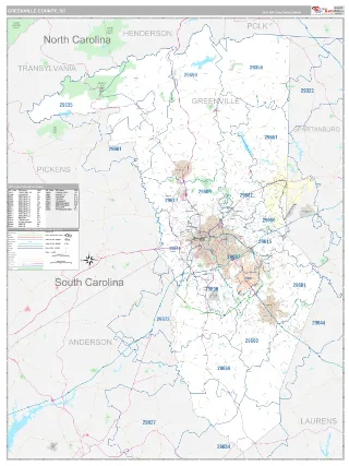 Greenville County, SC Classic style ZIP Code wall map