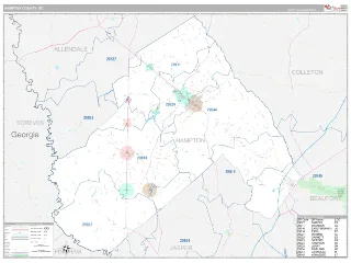 Hampton County, SC Classic style ZIP Code wall map