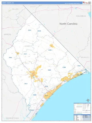 Horry County, SC Business Reference style ZIP Code wall map