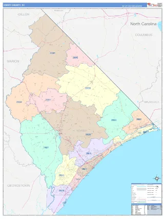 Horry County, SC ColorCast style ZIP Code wall map