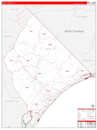 Horry County, SC RedLine style ZIP Code wall map