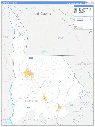 Lancaster County, SC Business Reference style ZIP Code wall map