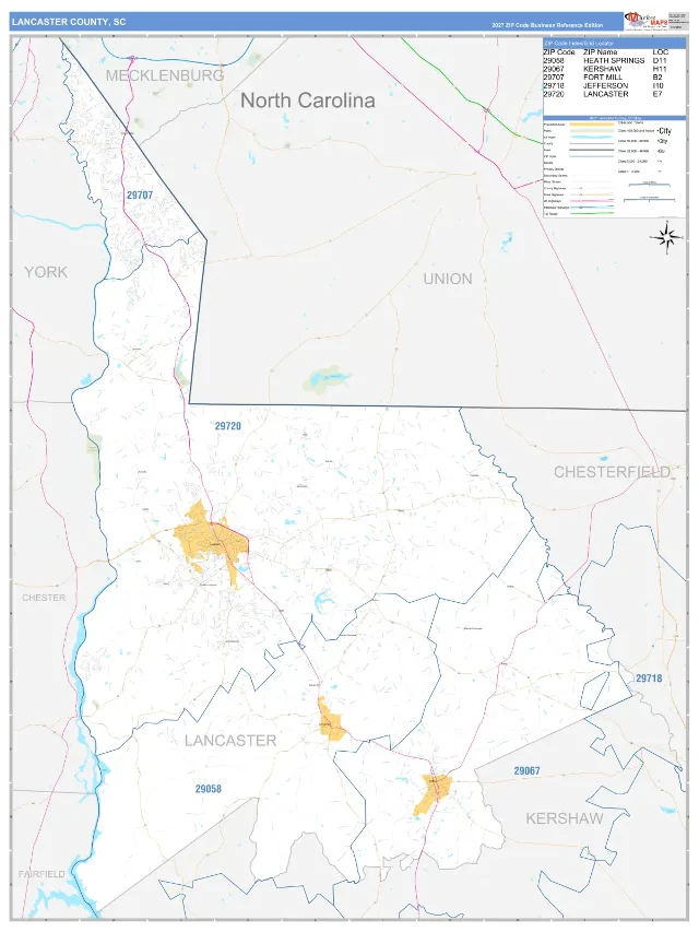 Lancaster County, SC ZIP Code Wall Map, Business Reference style