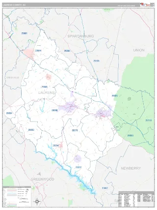Laurens County, SC Classic style ZIP Code wall map