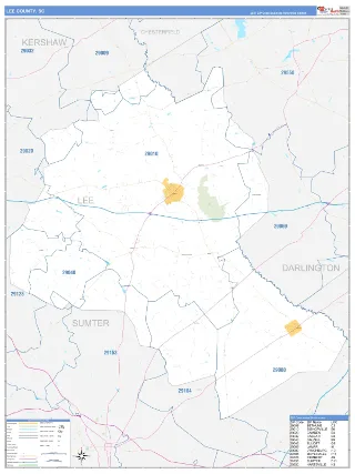 Lee County, SC Business Reference style ZIP Code wall map