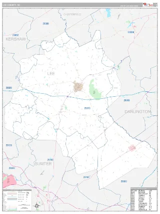 Lee County, SC Classic style ZIP Code wall map