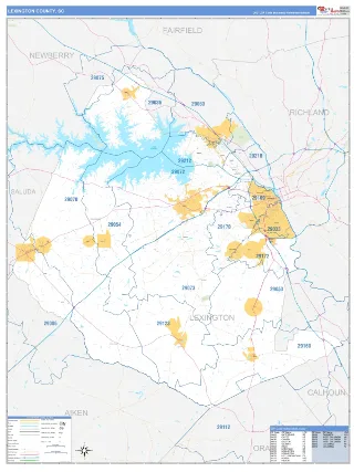 Lexington County, SC Business Reference style ZIP Code wall map