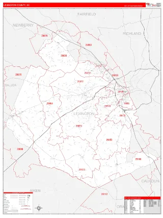Lexington County, SC RedLine style ZIP Code wall map