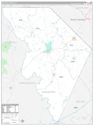 Marlboro County, SC Classic style ZIP Code wall map