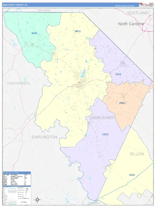 Marlboro County, SC ColorCast style ZIP Code wall map