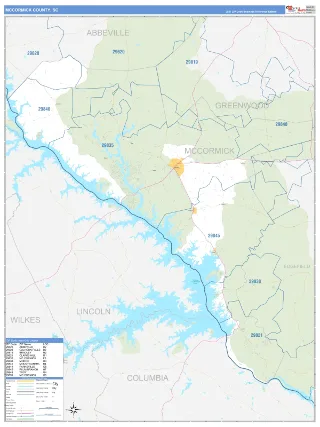 McCormick County, SC Business Reference style ZIP Code wall map