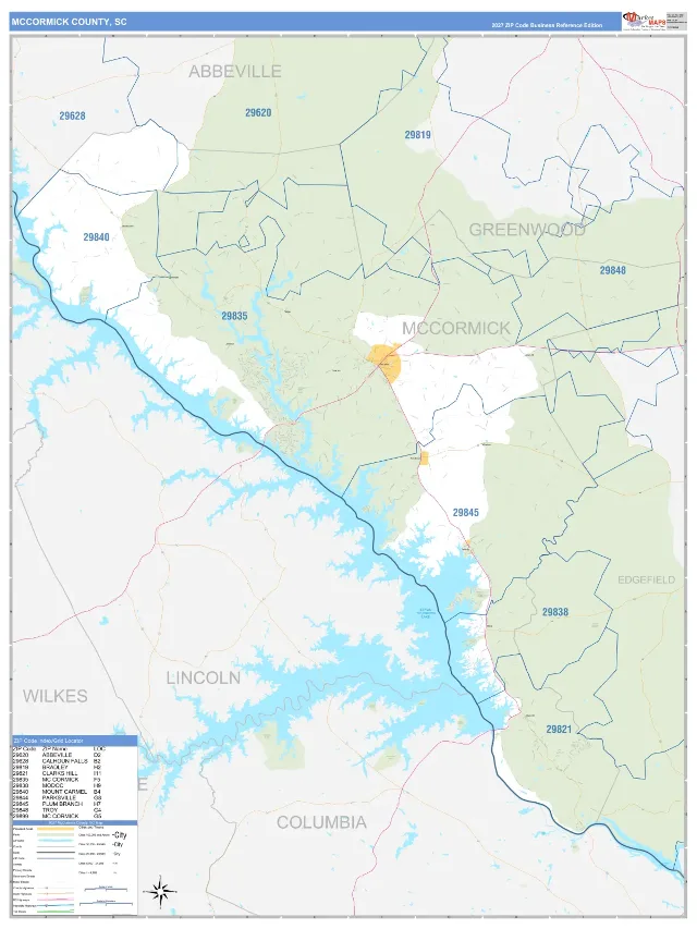 McCormick County, SC ZIP Code Wall Map, Business Reference style