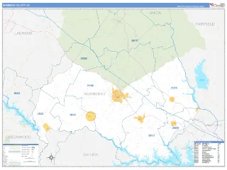 Newberry County, SC Business Reference style ZIP Code wall map