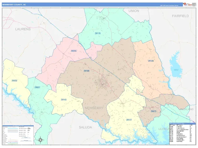 Newberry County, SC ZIP Code Wall Map, ColorCast style