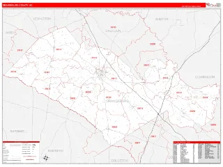 Orangeburg County, SC RedLine style ZIP Code wall map