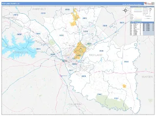 Richland County, SC Business Reference style ZIP Code wall map