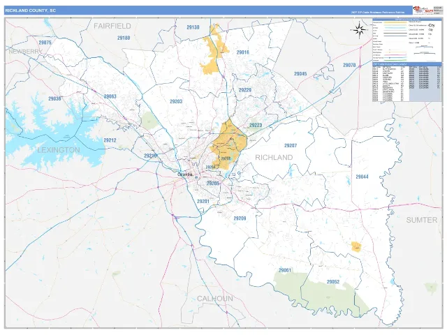 Richland County, SC ZIP Code Wall Map, Business Reference style