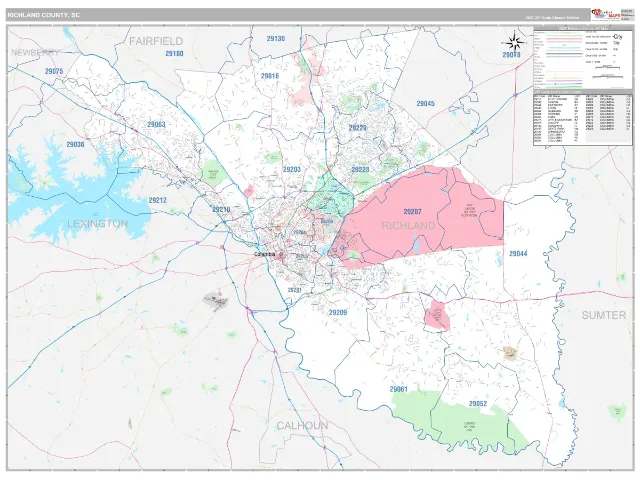 Richland County, SC ZIP Code Wall Map, Classic style