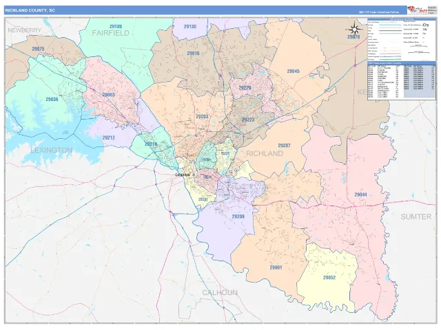 Richland County, SC ZIP Code Wall Map, ColorCast style