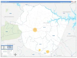 Saluda County, SC Business Reference style ZIP Code wall map