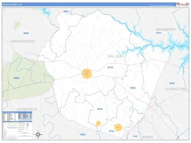Saluda County, SC ZIP Code Wall Map, Business Reference style