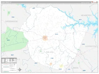 Saluda County, SC Classic style ZIP Code wall map