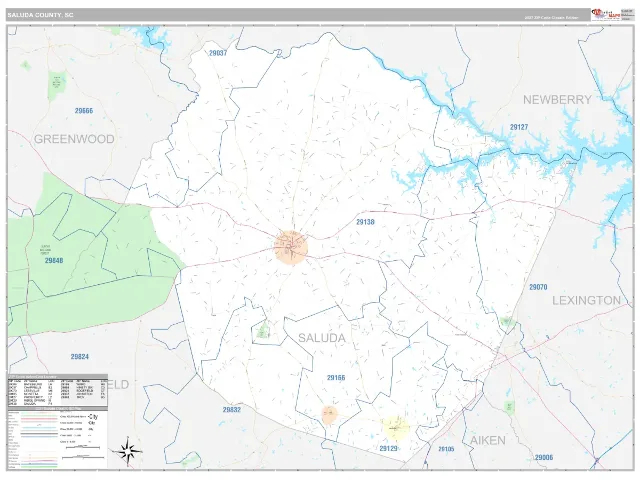 Saluda County, SC ZIP Code Wall Map, Classic style