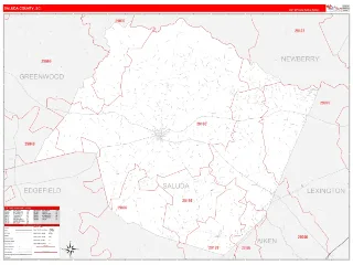 Saluda County, SC RedLine style ZIP Code wall map