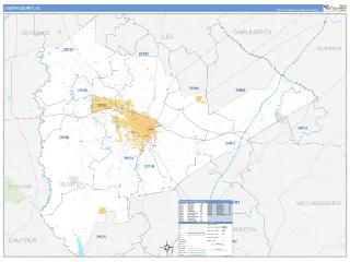 Sumter County, SC Business Reference style ZIP Code wall map