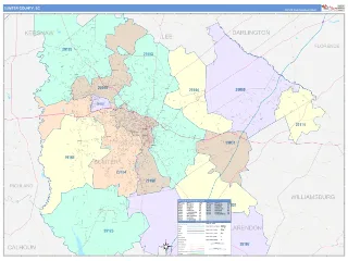 Sumter County, SC ColorCast style ZIP Code wall map