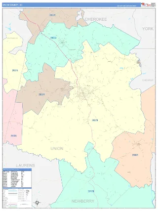 Union County, SC ColorCast style ZIP Code wall map