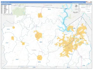 York County, SC Business Reference style ZIP Code wall map