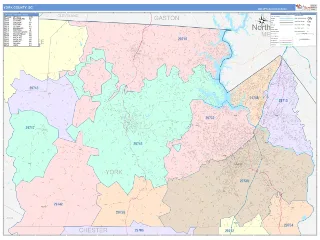 York County, SC ColorCast style ZIP Code wall map