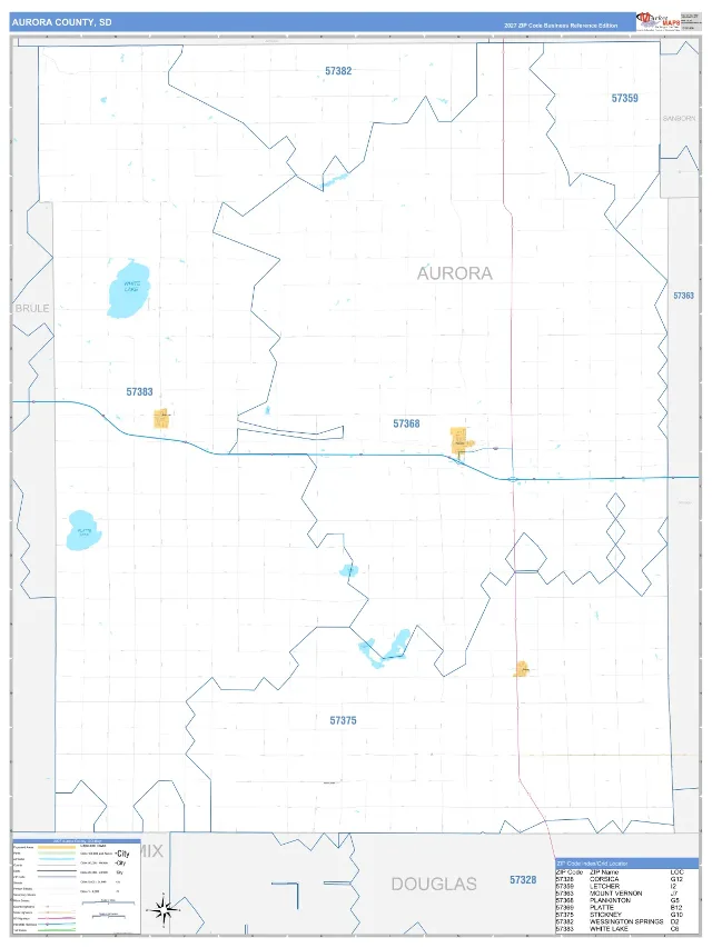 Aurora County, SD ZIP Code Wall Map, Business Reference style