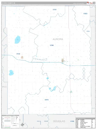 Aurora County, SD Classic style ZIP Code wall map