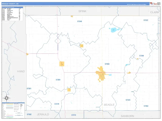 Beadle County, SD ZIP Code Wall Map, Business Reference style