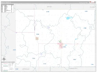 Beadle County, SD Classic style ZIP Code wall map