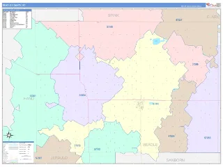 Beadle County, SD ColorCast style ZIP Code wall map