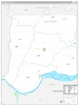 Bon Homme County, SD Classic style ZIP Code wall map