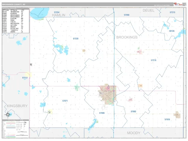 Brookings County, SD ZIP Code Wall Map, Classic style