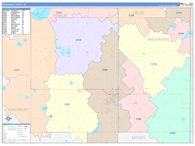 Brookings County, SD ZIP Code Wall Map, ColorCast style