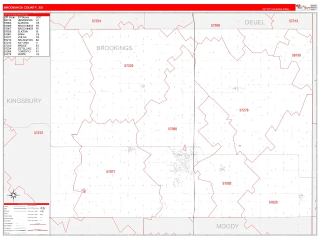 Brookings County, SD ZIP Code Wall Map, RedLine style