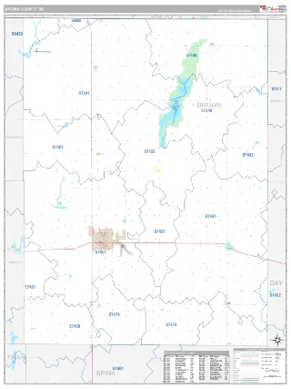 Brown County, SD Classic style ZIP Code wall map