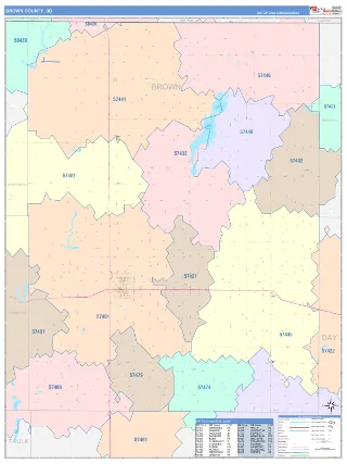 Brown County, SD ColorCast style ZIP Code wall map